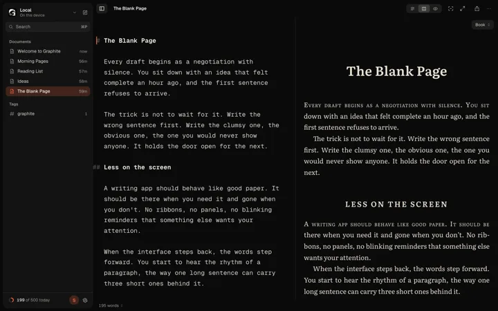 Side by Side, dark theme